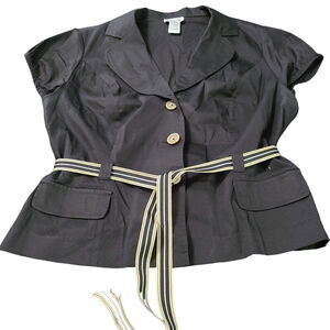 Robbie Bee Womens Belted Blazer Black Size 16 Cotton Blend Short Stretch Sleeve